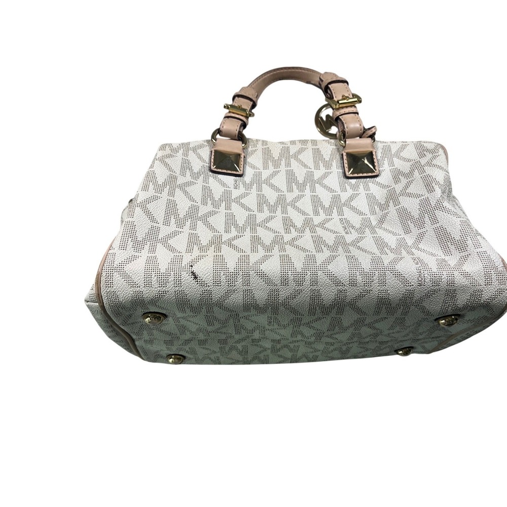 Michael Kors Grayson Medium Satchel Vanilla MK Logo Signature Handbag Gold Tone